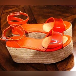 New Truffle Collection orange clear espadrille wedge sandals